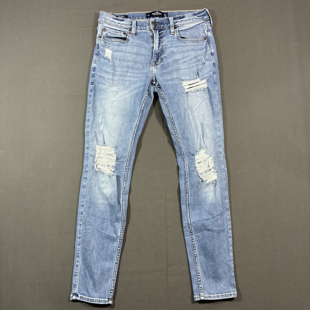 Hollister Mens Skinny Jeans 31x32 Light Wash Distressed Ripped Stretch Denim